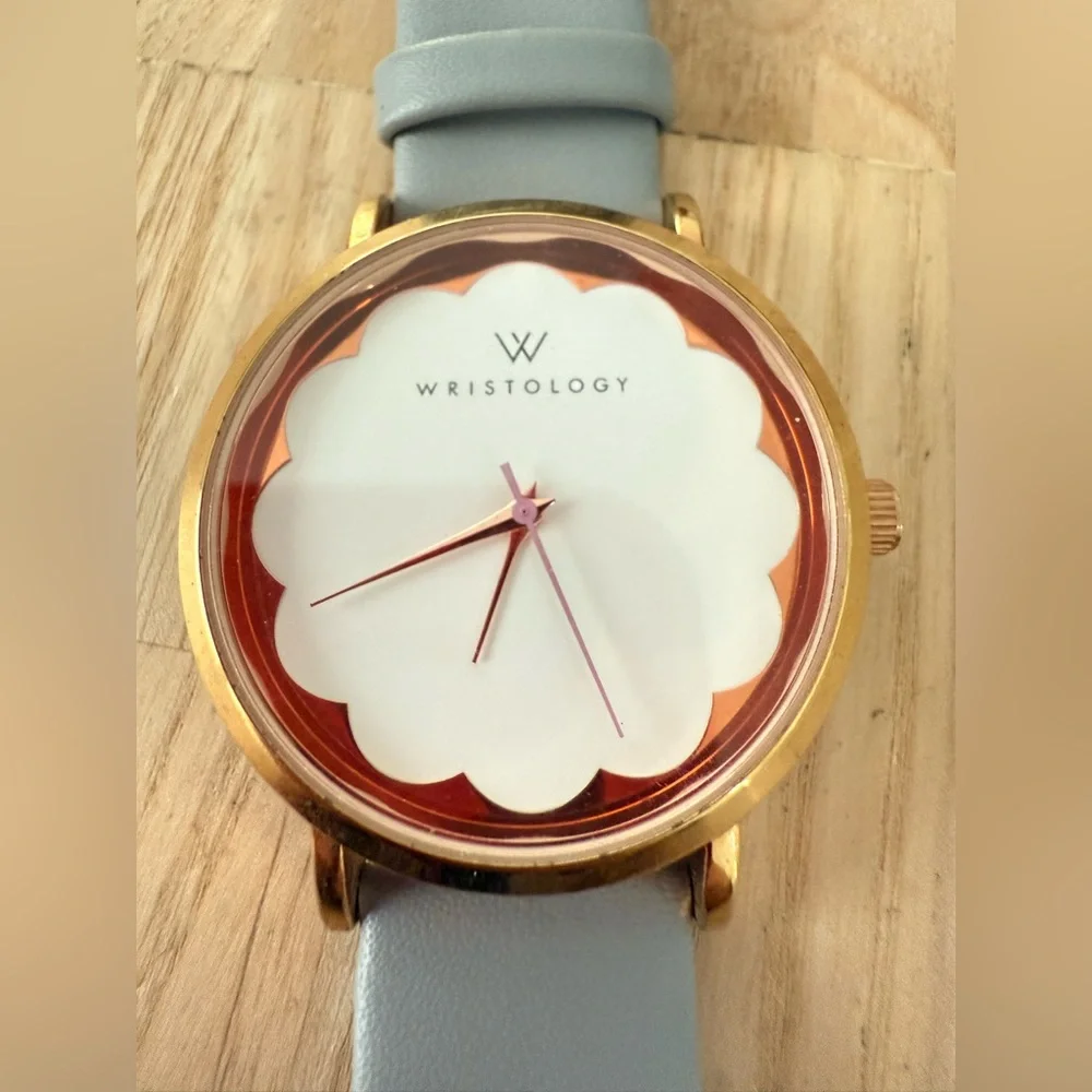 Wristology ladies Olivia gold tone gray leather watch NEW BATTERY